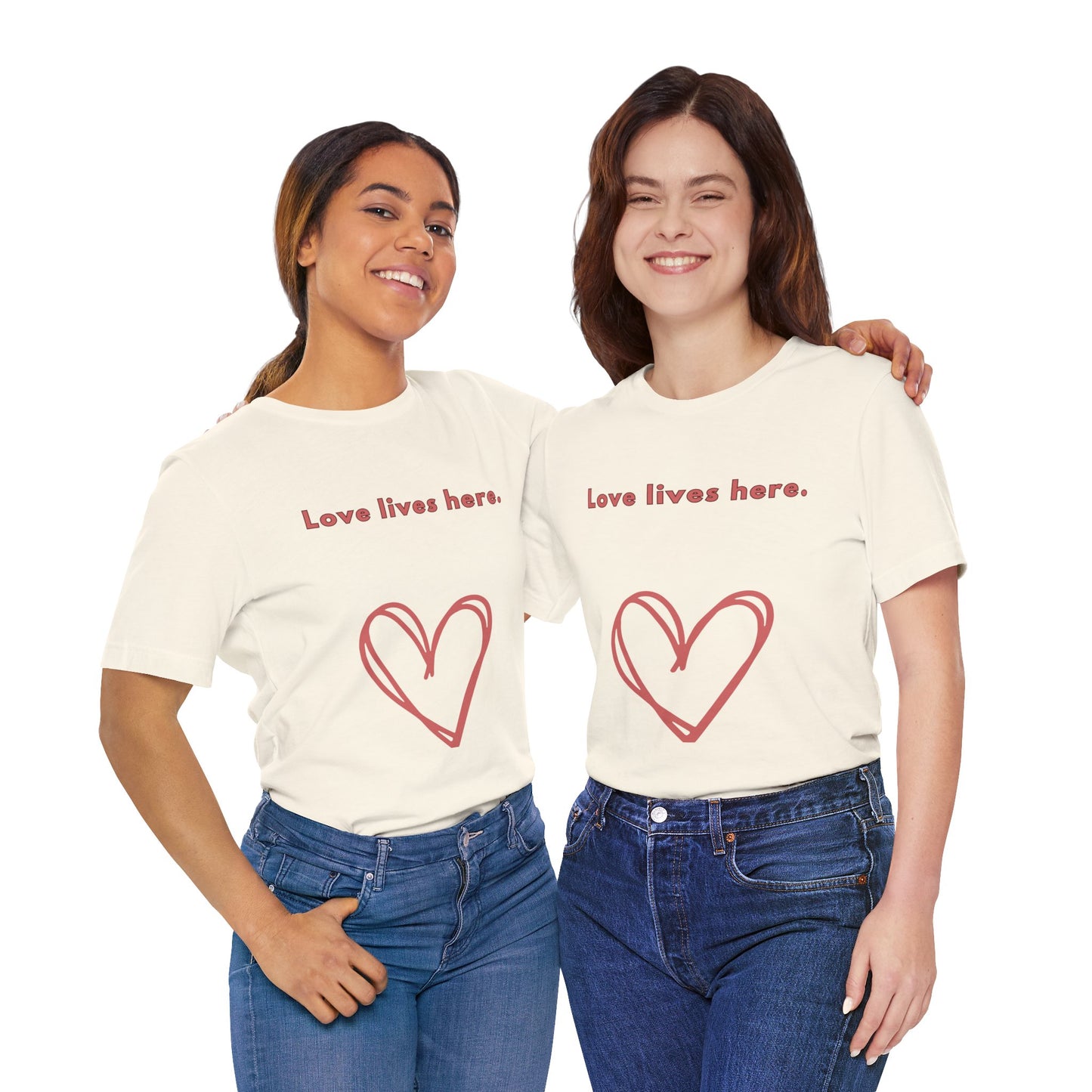 Love Lives Here Unisex Jersey Tee - Inspiring Heart Design, Perfect for Everyday Wear