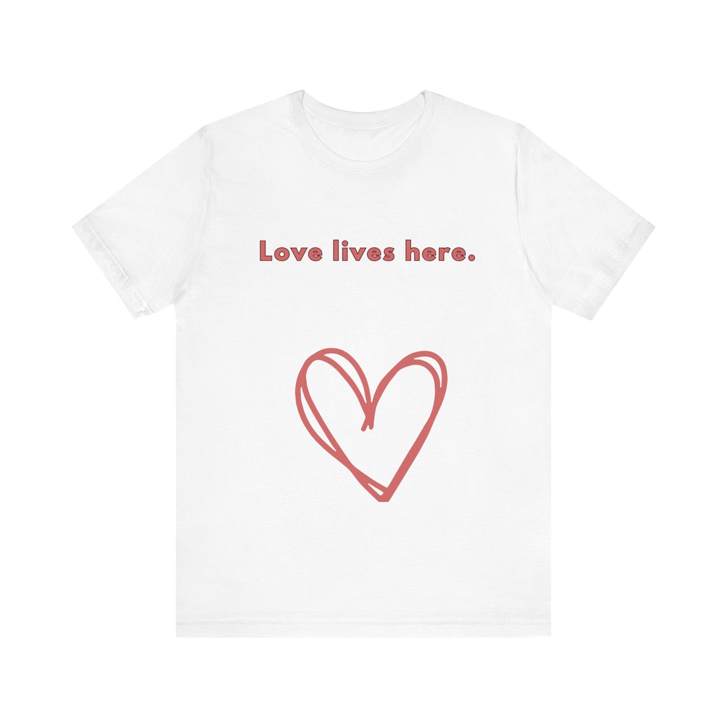 Love Lives Here Unisex Jersey Tee - Inspiring Heart Design, Perfect for Everyday Wear