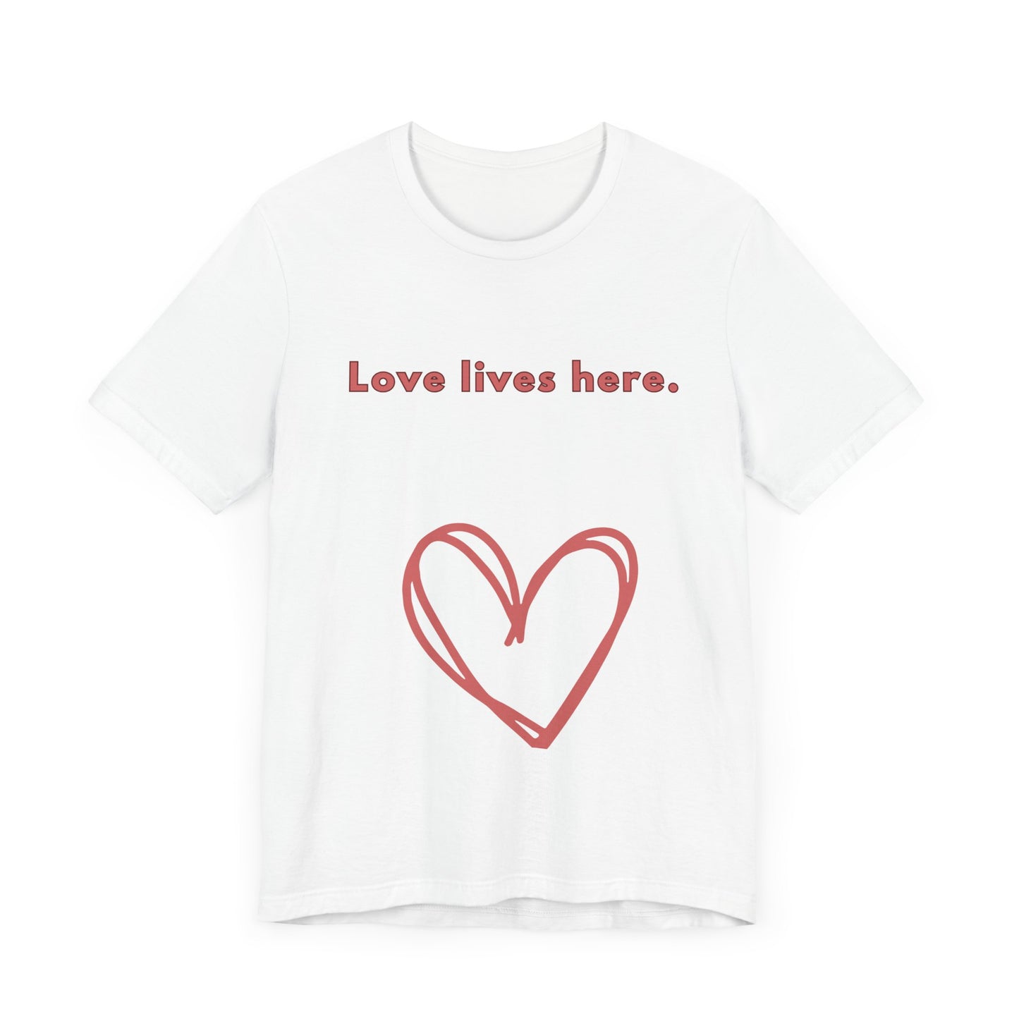 Love Lives Here Unisex Jersey Tee - Inspiring Heart Design, Perfect for Everyday Wear