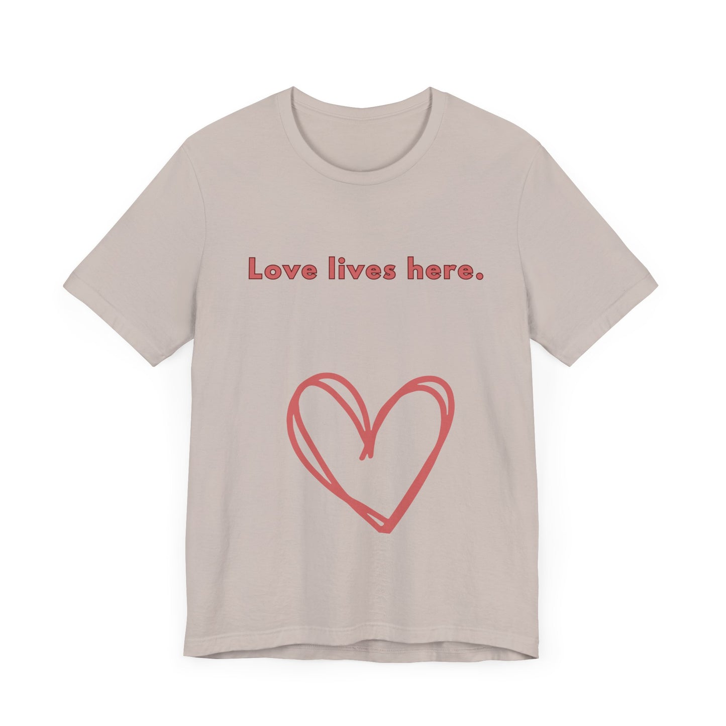 Love Lives Here Unisex Jersey Tee - Inspiring Heart Design, Perfect for Everyday Wear