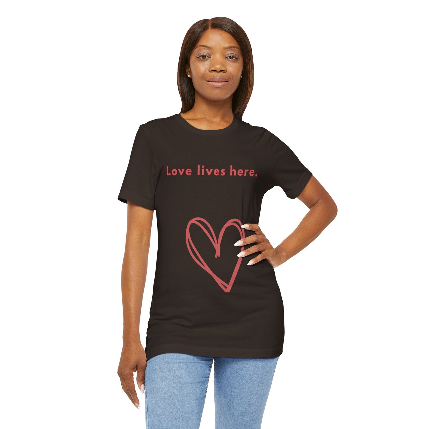 Love Lives Here Unisex Jersey Tee - Inspiring Heart Design, Perfect for Everyday Wear