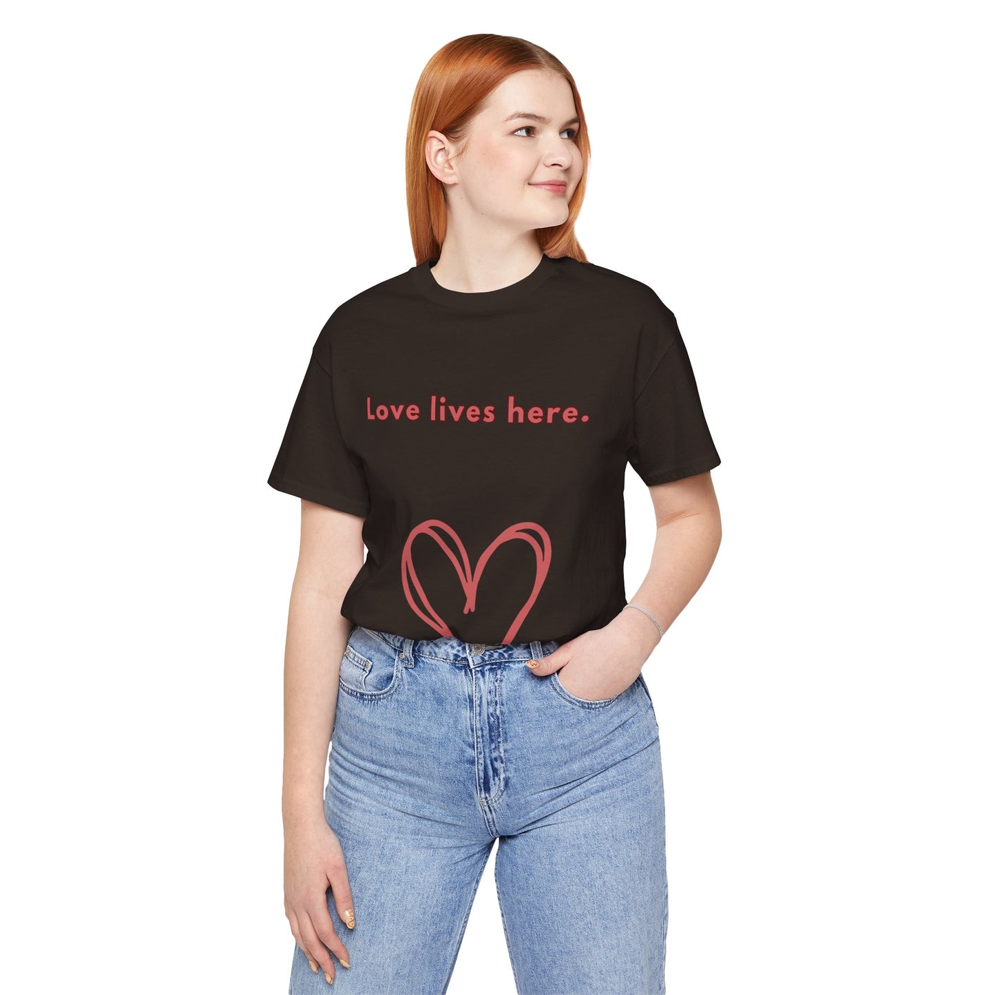 Love Lives Here Unisex Jersey Tee - Inspiring Heart Design, Perfect for Everyday Wear