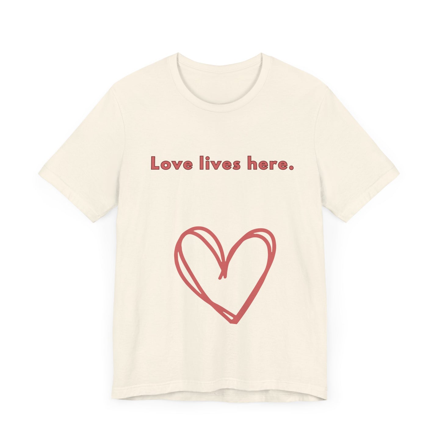 Love Lives Here Unisex Jersey Tee - Inspiring Heart Design, Perfect for Everyday Wear