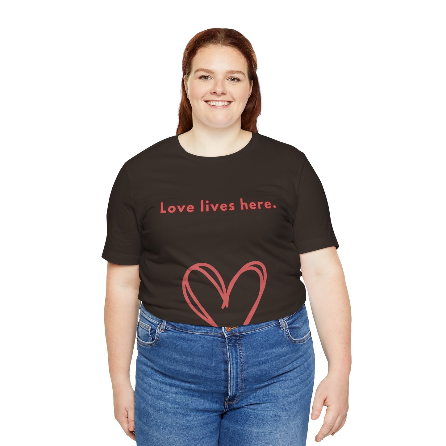 Love Lives Here Unisex Jersey Tee - Inspiring Heart Design, Perfect for Everyday Wear