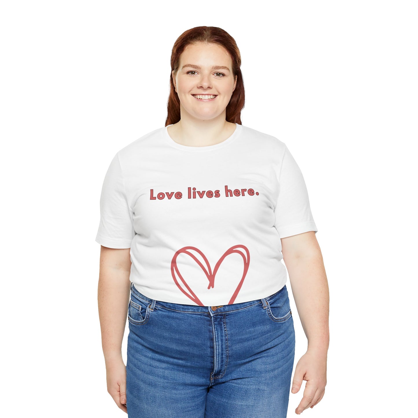 Love Lives Here Unisex Jersey Tee - Inspiring Heart Design, Perfect for Everyday Wear