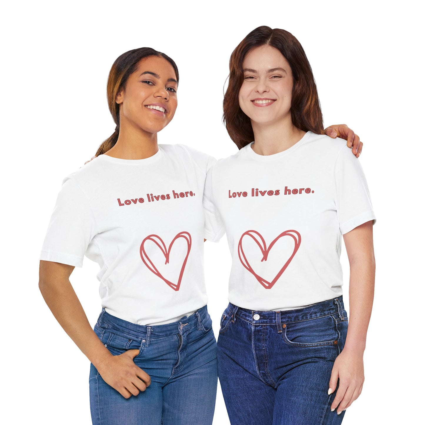 Love Lives Here Unisex Jersey Tee - Inspiring Heart Design, Perfect for Everyday Wear
